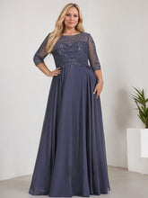 A-line Scoop Illusion Floor-Length Lace Chiffon Mother of the Bride Dress With Pleated Sequins